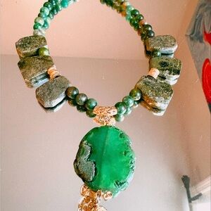 Organic Green and Gold Gemstone Necklace